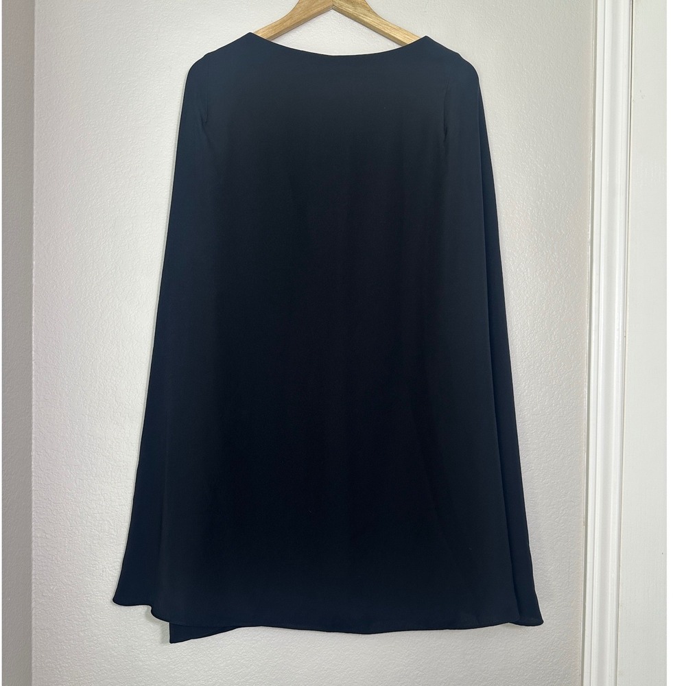 Lauren Ralph Lauren Cape Dress Crepe Women Size 8 Black Boat Neck Shift Mini - Picture 3 of 7